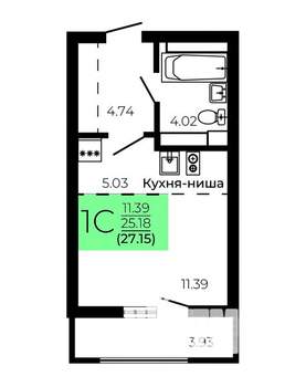 Студия квартира, строящийся дом, 27м2, 2/9 этаж