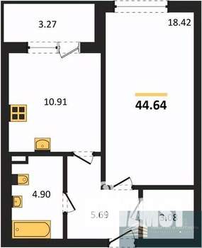 1-к квартира, вторичка, 45м2, 2/24 этаж