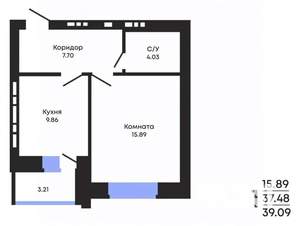 1-к квартира, вторичка, 39м2, 6/14 этаж