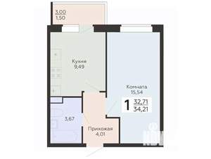 1-к квартира, вторичка, 34м2, 17/18 этаж