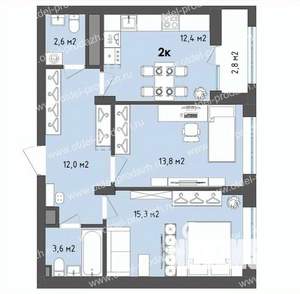 2-к квартира, строящийся дом, 61м2, 6/13 этаж