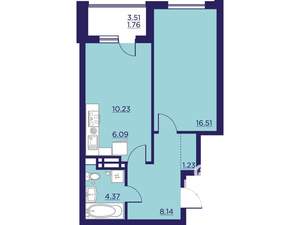 1-к квартира, вторичка, 48м2, 13/18 этаж