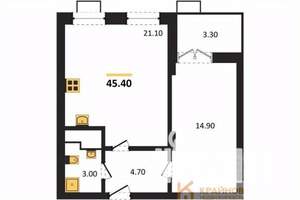 1-к квартира, строящийся дом, 45м2, 4/15 этаж