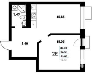 2-к квартира, строящийся дом, 43м2, 3/21 этаж