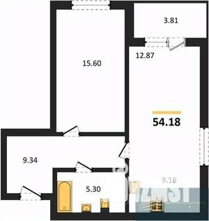 1-к квартира, вторичка, 54м2, 2/18 этаж