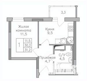1-к квартира, вторичка, 31м2, 16/25 этаж