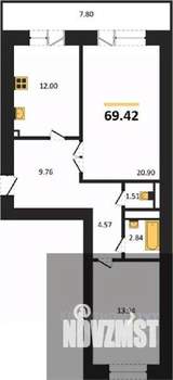 2-к квартира, вторичка, 69м2, 12/14 этаж