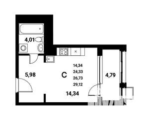 Студия квартира, строящийся дом, 27м2, 13/21 этаж