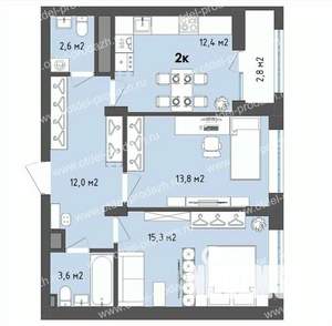 2-к квартира, строящийся дом, 61м2, 9/13 этаж