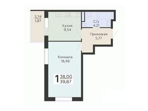 1-к квартира, вторичка, 40м2, 9/20 этаж