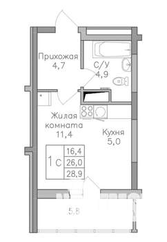 Студия квартира, строящийся дом, 29м2, 25/25 этаж