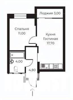 1-к квартира, строящийся дом, 39м2, 12/14 этаж