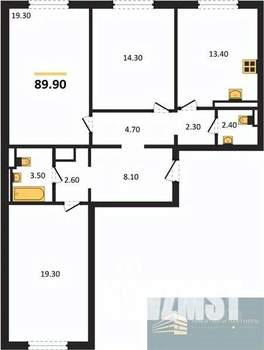 3-к квартира, вторичка, 90м2, 1/17 этаж