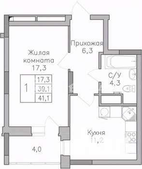 1-к квартира, строящийся дом, 41м2, 5/25 этаж