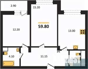 2-к квартира, вторичка, 60м2, 6/13 этаж