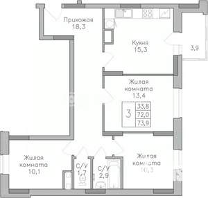 3-к квартира, строящийся дом, 738м2, 18/25 этаж