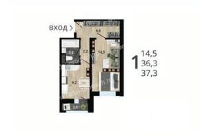 1-к квартира, строящийся дом, 37м2, 12/15 этаж