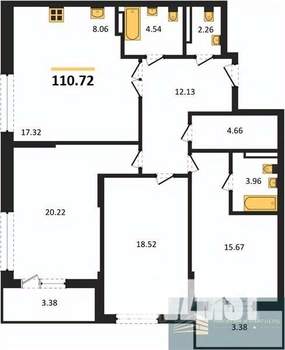 3-к квартира, вторичка, 111м2, 11/24 этаж