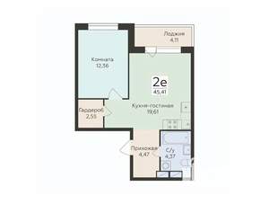 2-к квартира, строящийся дом, 45м2, 9/18 этаж