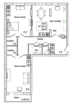 2-к квартира, вторичка, 107м2, 15/17 этаж