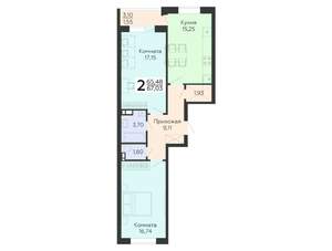 2-к квартира, строящийся дом, 67м2, 9/18 этаж