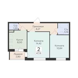 2-к квартира, вторичка, 47м2, 4/19 этаж