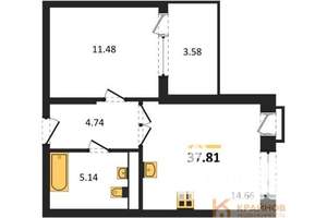 1-к квартира, сданный дом, 38м2, 2/21 этаж