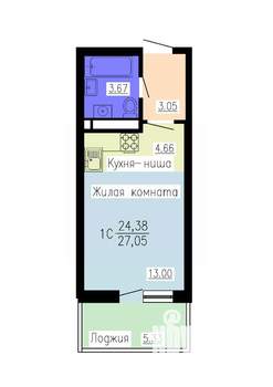 Студия квартира, вторичка, 27м2, 6/16 этаж