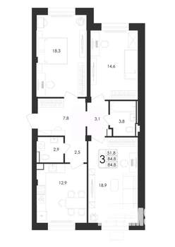 3-к квартира, вторичка, 85м2, 2/19 этаж