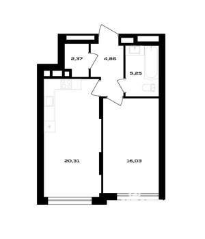 1-к квартира, вторичка, 49м2, 2/4 этаж