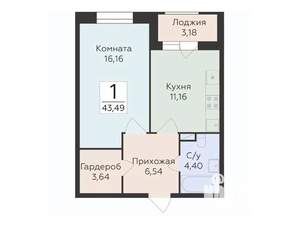 1-к квартира, строящийся дом, 43м2, 15/18 этаж