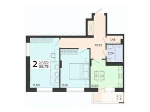 2-к квартира, вторичка, 59м2, 13/18 этаж