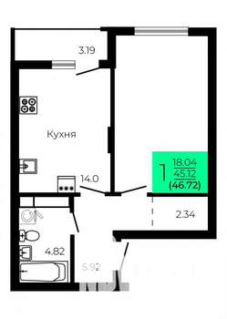 1-к квартира, строящийся дом, 47м2, 5/9 этаж