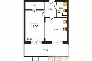 1-к квартира, строящийся дом, 42м2, 13/14 этаж