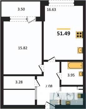 1-к квартира, вторичка, 52м2, 2/23 этаж