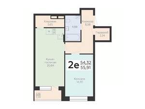 2-к квартира, вторичка, 56м2, 8/16 этаж