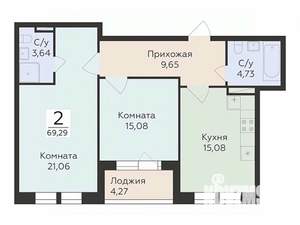 2-к квартира, вторичка, 69м2, 14/24 этаж