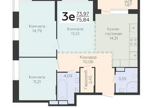 3-к квартира, вторичка, 76м2, 20/24 этаж