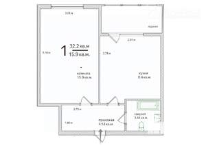 1-к квартира, вторичка, 32м2, 1/9 этаж
