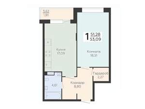 1-к квартира, вторичка, 53м2, 2/24 этаж