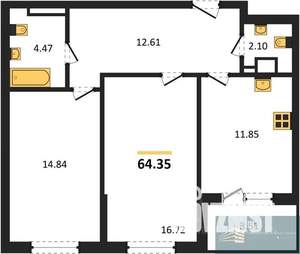 2-к квартира, вторичка, 64м2, 10/18 этаж