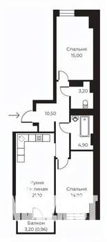 2-к квартира, строящийся дом, 70м2, 11/14 этаж
