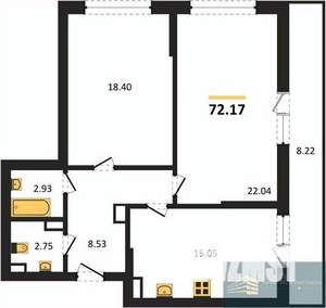 2-к квартира, вторичка, 72м2, 6/23 этаж
