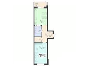 1-к квартира, вторичка, 51м2, 14/16 этаж
