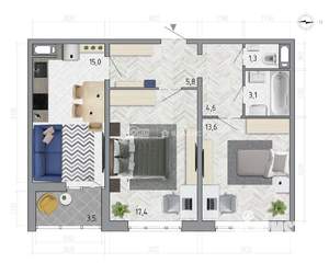 2-к квартира, строящийся дом, 63м2, 15/18 этаж