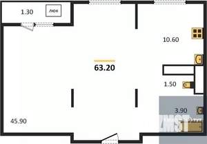 1-к квартира, вторичка, 63м2, 20/21 этаж