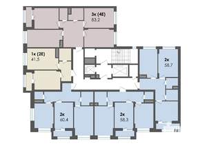 2-к квартира, строящийся дом, 58м2, 2/13 этаж