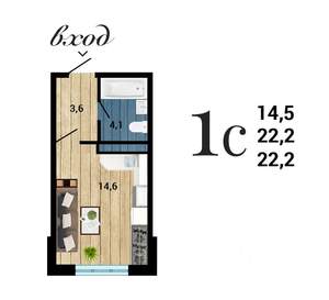 Студия квартира, строящийся дом, 22м2, 4/15 этаж