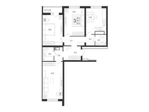 3-к квартира, вторичка, 86м2, 14/17 этаж