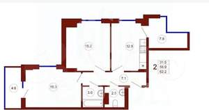 2-к квартира, вторичка, 62м2, 2/23 этаж